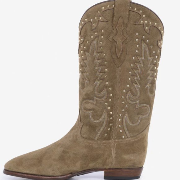 Shiloh Heritage Beige Suede Studded cowboy boots - US 8 - Picture 5 of 9